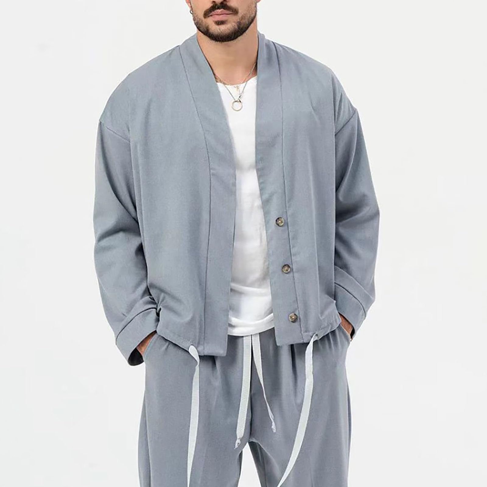 Conjunto de Chándal Hombre Con Sudadera Cardigan, Pantalones De Jogging | Chándal Hombre Conjunto Cárdigan Top de Manga Larga y Pantalones de Correr con Cintura Elastica Running
