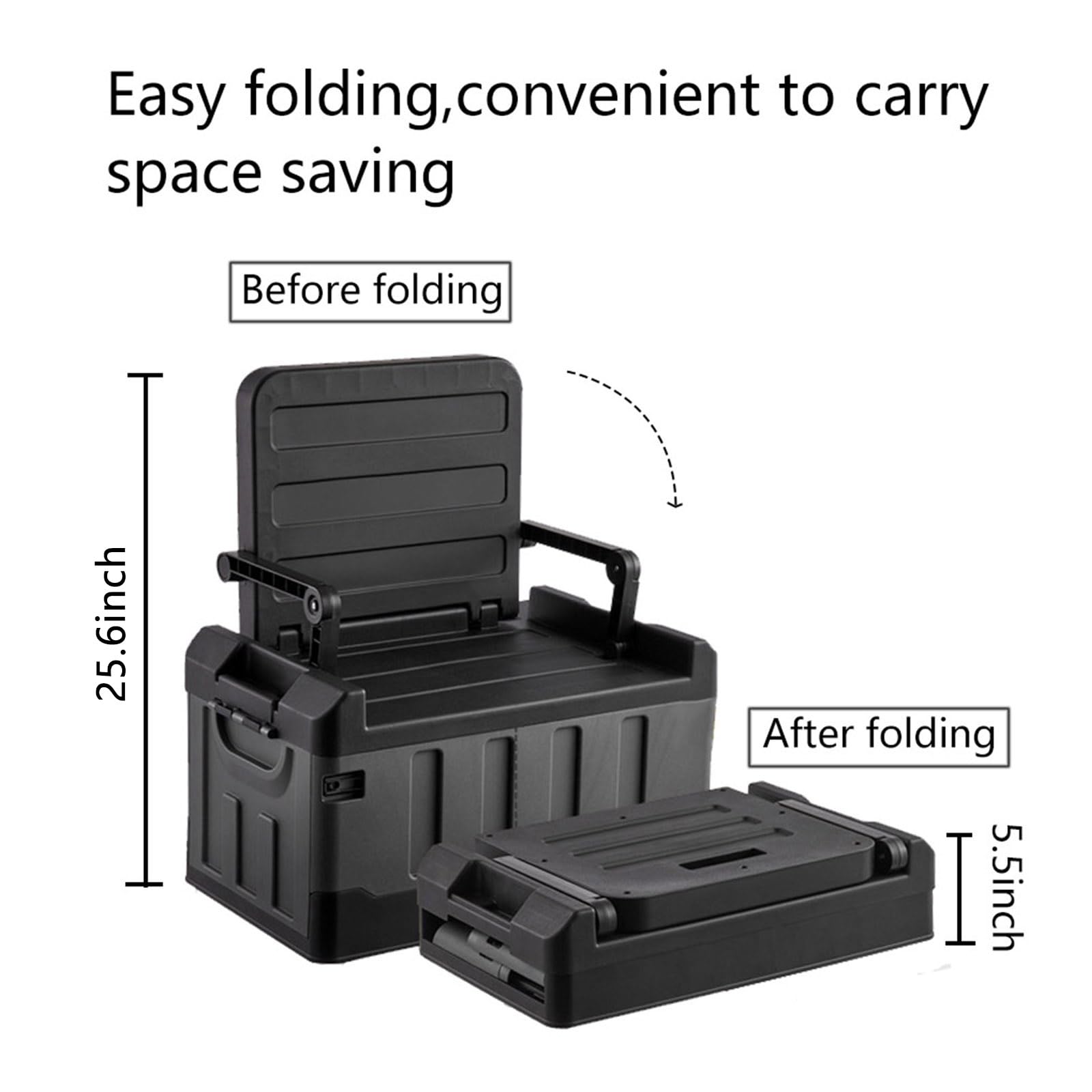 Versatile Foldable Seatable Camping Box Car Organizer Heavy Duty Storage Bins With Lids Box Trunk,Durable Plastic,60L Can Store Clothes, Toys Camping Equipment in Large Capacit (black)