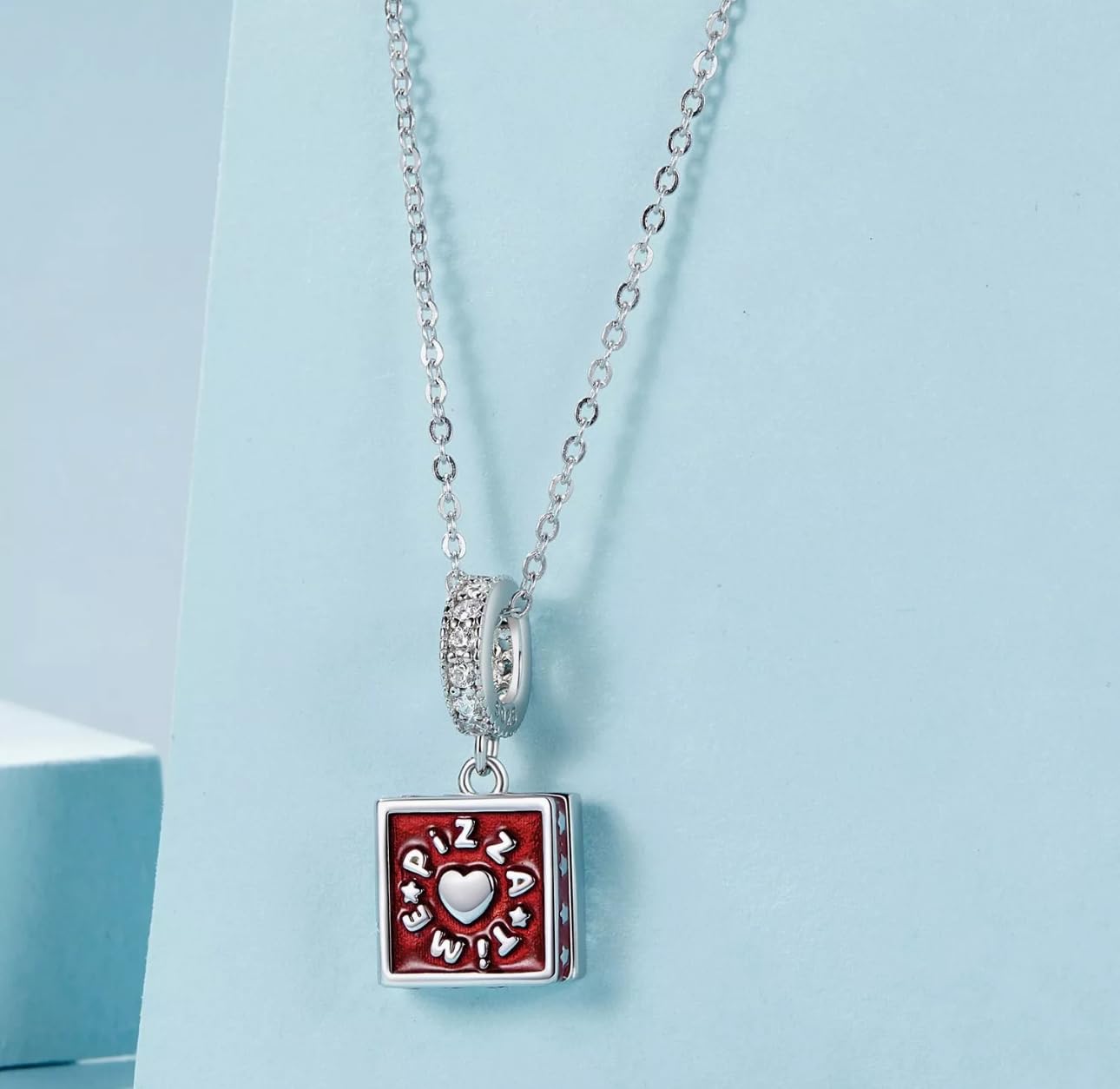 Charm-Anhänger „I Love Pizza“ aus echtem 925er Silber, kompatibel mit