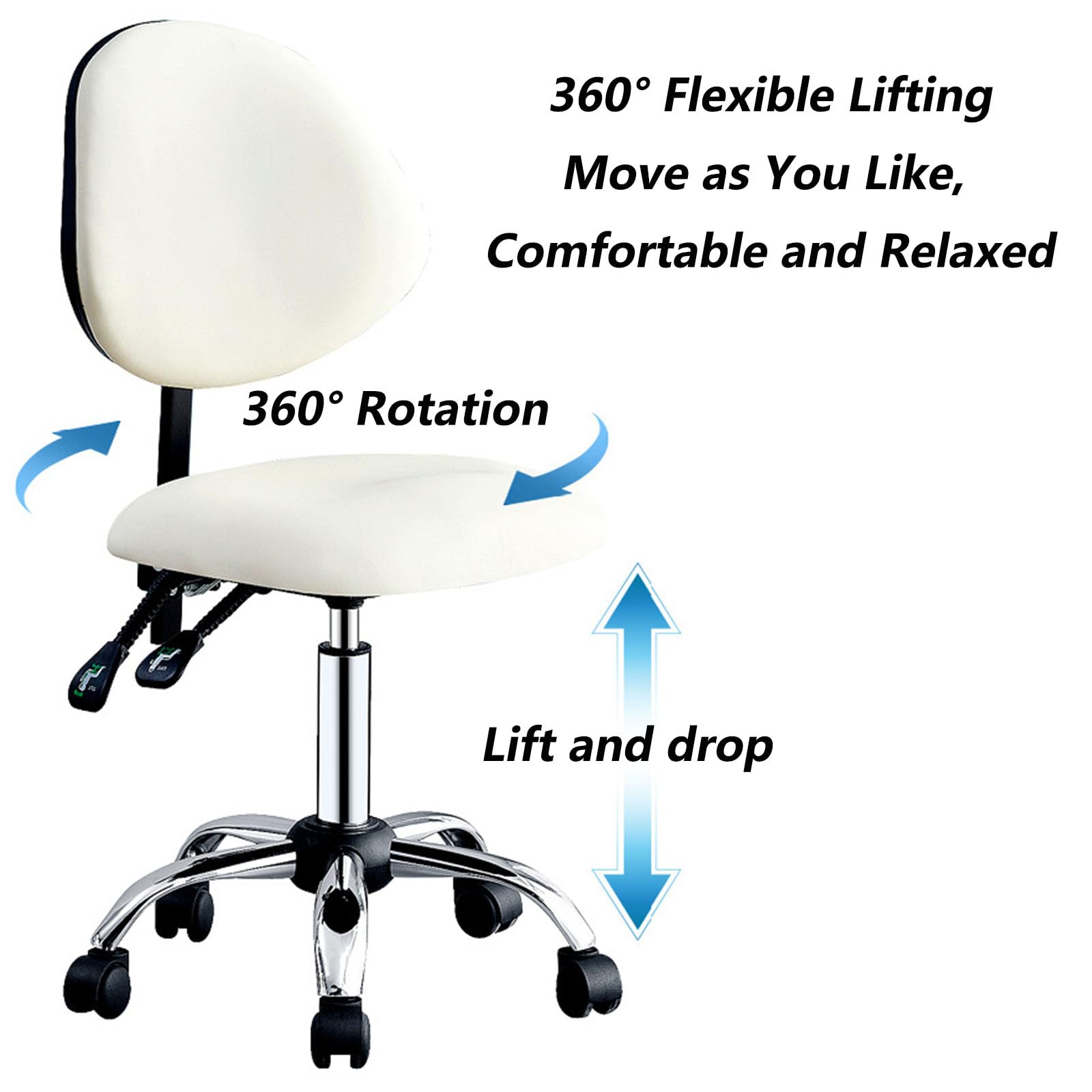 Sgabello girevole ergonomico per sedia da assistente dentale, sgabello dentale con schienale e altezza regolabili per studio, sala studio, laboratorio, banco, medico, A3