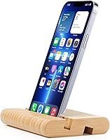 Vista 4 de Bamboo Cell Phone Stand Wooden Tablet Stand for Desktop, Wood Cell Phone Holder Desk Tablet Holder Mobile Stand for iPhone iPad Tablets and All
