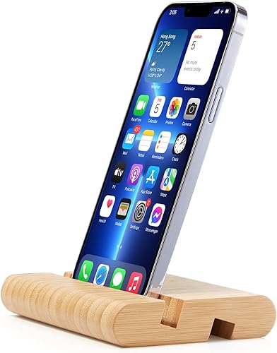 Miniatura 4 de FadyDail Soporte de bambú para teléfono celular, soporte de madera para tablets de escritorio, soporte de madera para teléfono celular, soporte de
