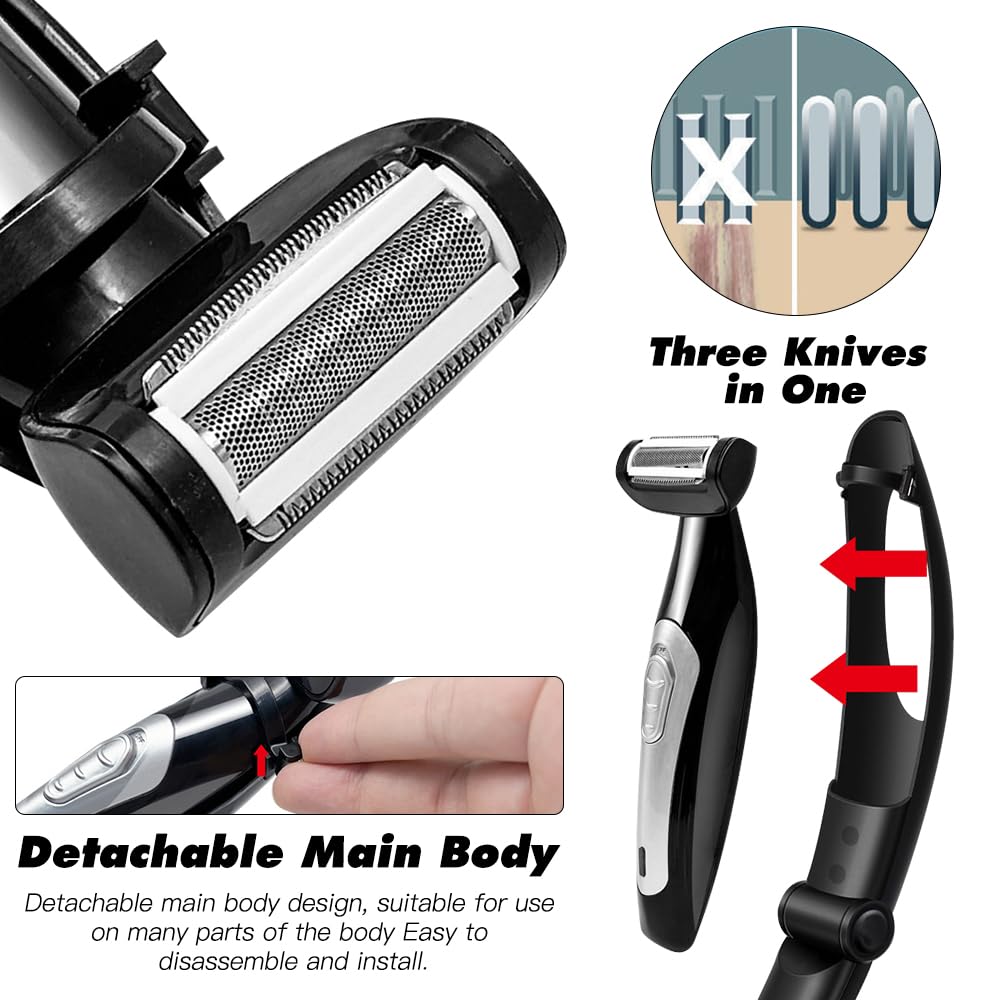 Rasoio Schiena Uomo,HOVCEH Elettrico Rasoio Corpo Uomo con Impugnatura Rimovibile, Multifunzionale Rasoio Elettrico Corpo Bagnato e asciutto Ergonomico Rasoio per la Schiena per Tutto il Corpo