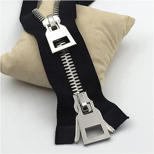 Miniatura 2 de Cremalleras de bobina de nailon de metal, 1 cremallera deslizante doble de metal 10#, 33.5in, cremallera de costura ultra ancha de extremo abierto