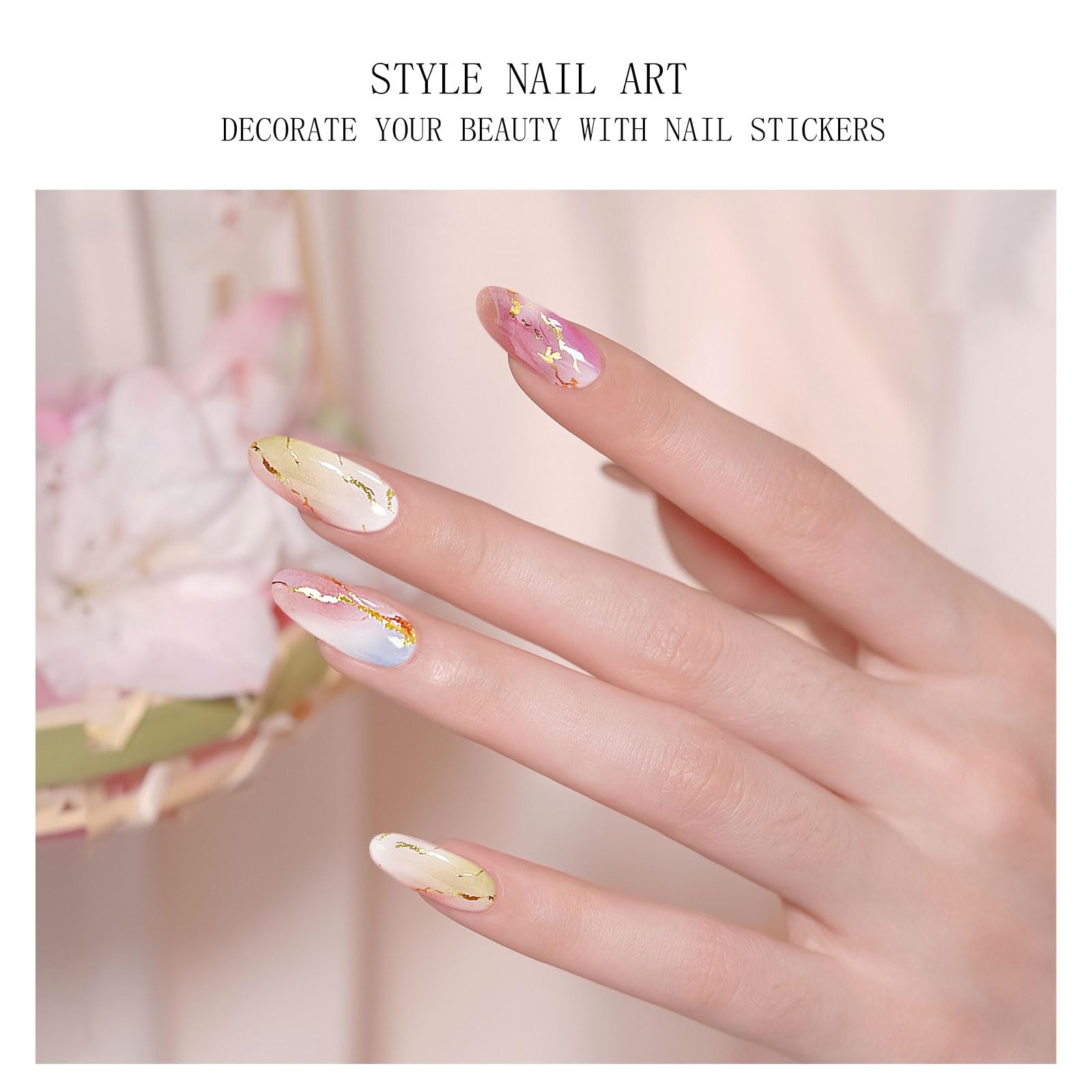 JMEOWIO Gel Nail Stickers Colorful Marble Semi Cured Gel Nail Strips Wraps UV/LED Nails Art Design Decoration Accessories - Image 2