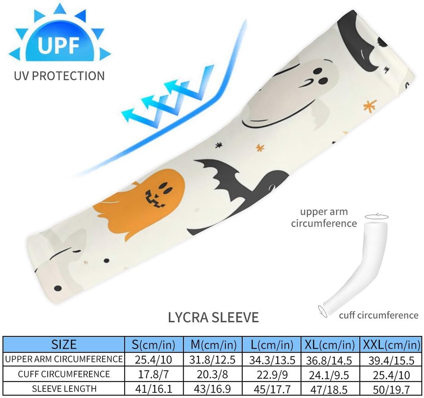 Halloween Ghosts Cats Bats Arm Sleeves Cooling Sun Protection Sports Compression for Golf Basketball