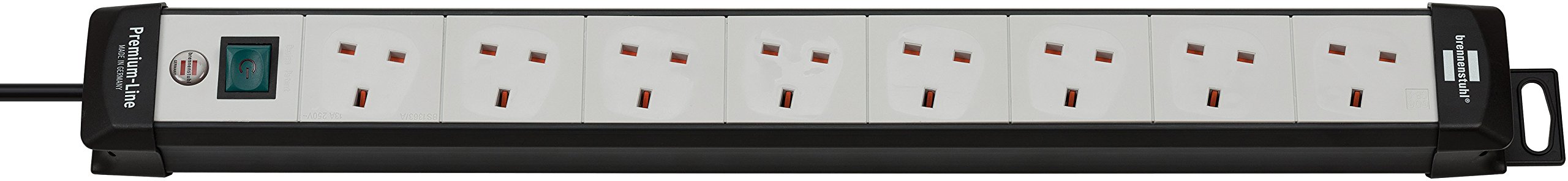 BrennenstuhlPremium Line 8-way extension lead, black/light-grey, with 3 m cable and power switch, Made in Germany