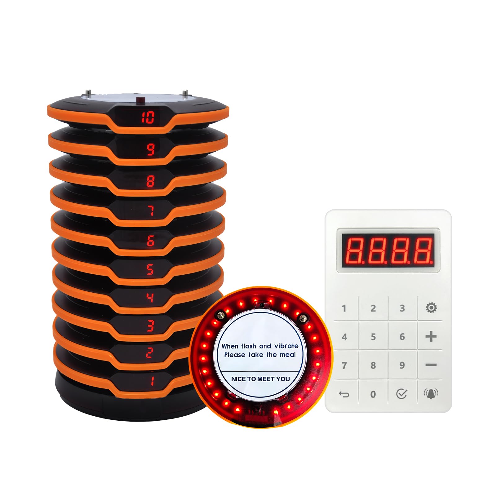 Restaurant Pager System, Long Range Social Distancing Pagers for Restaurants,10 Coaster Beepers with Vibration Flashing Buzzer, Queue Wireless Calling System for Food Truck Church Nursery Coffee Shop