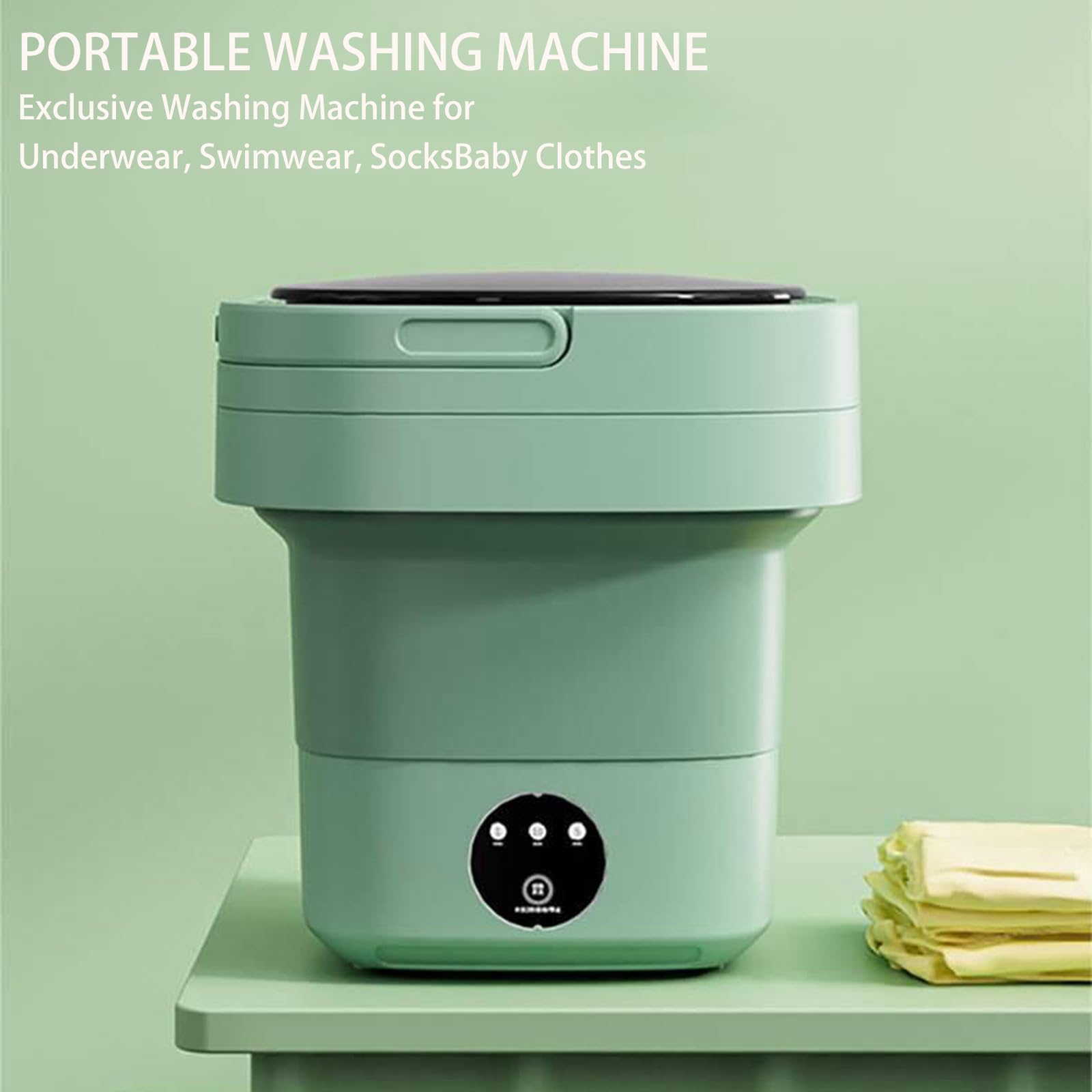 Lavatrice pieghevole portatile, capacità 8 l, mini macchina per lavanderia per viaggi, camper, campeggio, casa o appartamenti (verde)