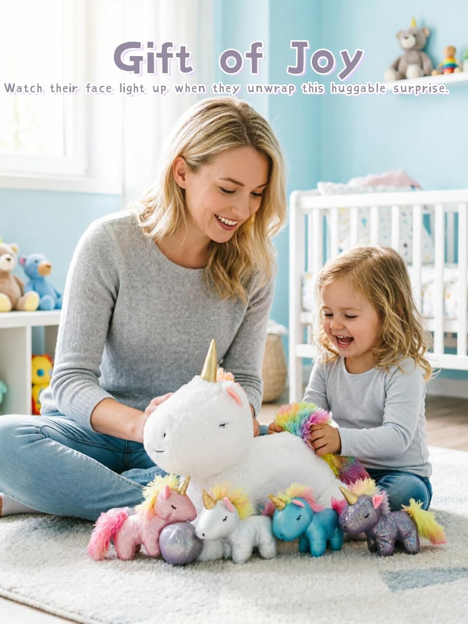 Tezituor 24 Inches Unicorn Plush Toy Set for Girls,Small Unicorn Stuffed Animal, 5Pcs Unicorns in Mommy’s Belly,Soft Unicorn Stuffy with Babies Plushie,Kids Women Gifts Christmas Valentines White
