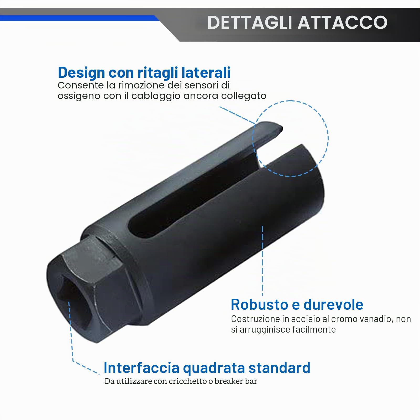 FreeTec 7 Pezzi Set di Chiave Sonda Lambda, 22mm 27mm 29mm Bussole Sensori di Ossigeno O2, 1/2" 3/8" Set Chiave per Smontare Sonda Lambda delle Auto