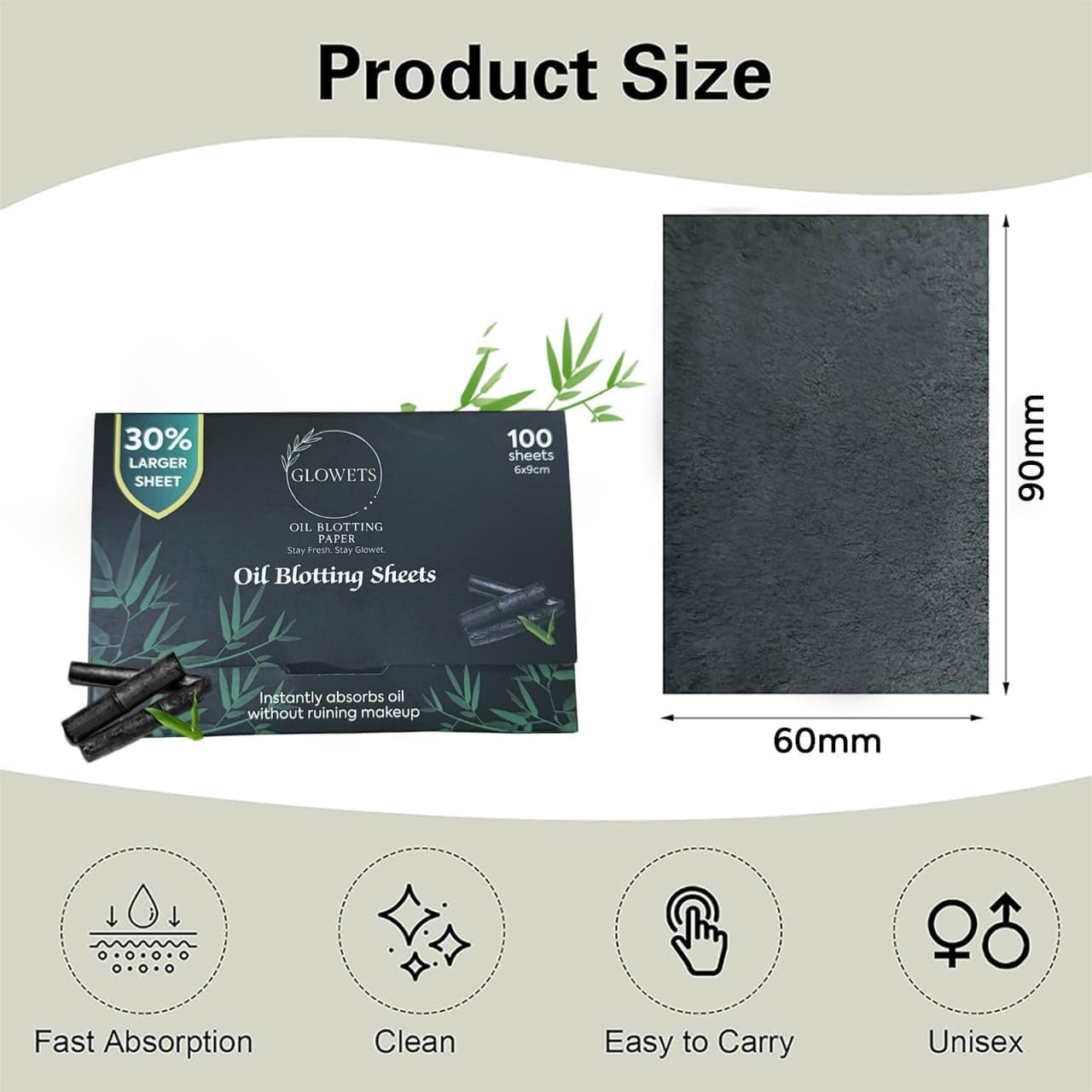 Glowets Oil Blotting Sheets for Face, 100 Count – Oil Absorbing Papers for Oily Skin, Shine Control, Makeup Touch Ups & Fresh Looking Skin