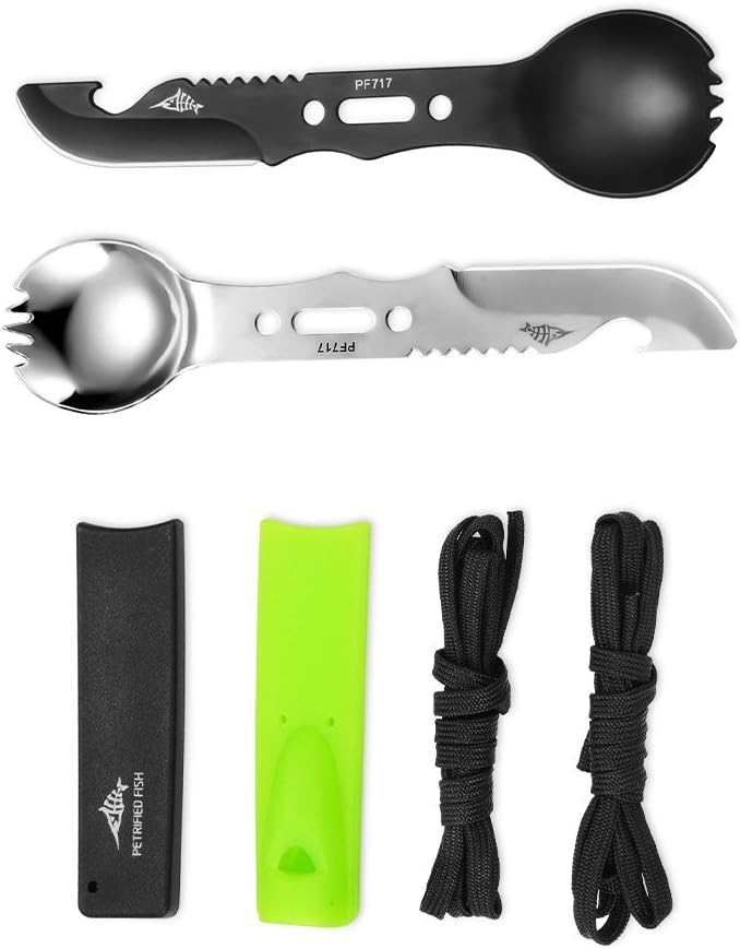 Dsmile 2 Pack Spoon Fork Knife Combo Set Camping Survival Tool - Camping Hiking Hunting Backpacking Outdoor Survival Multitool Utensil Accessory
