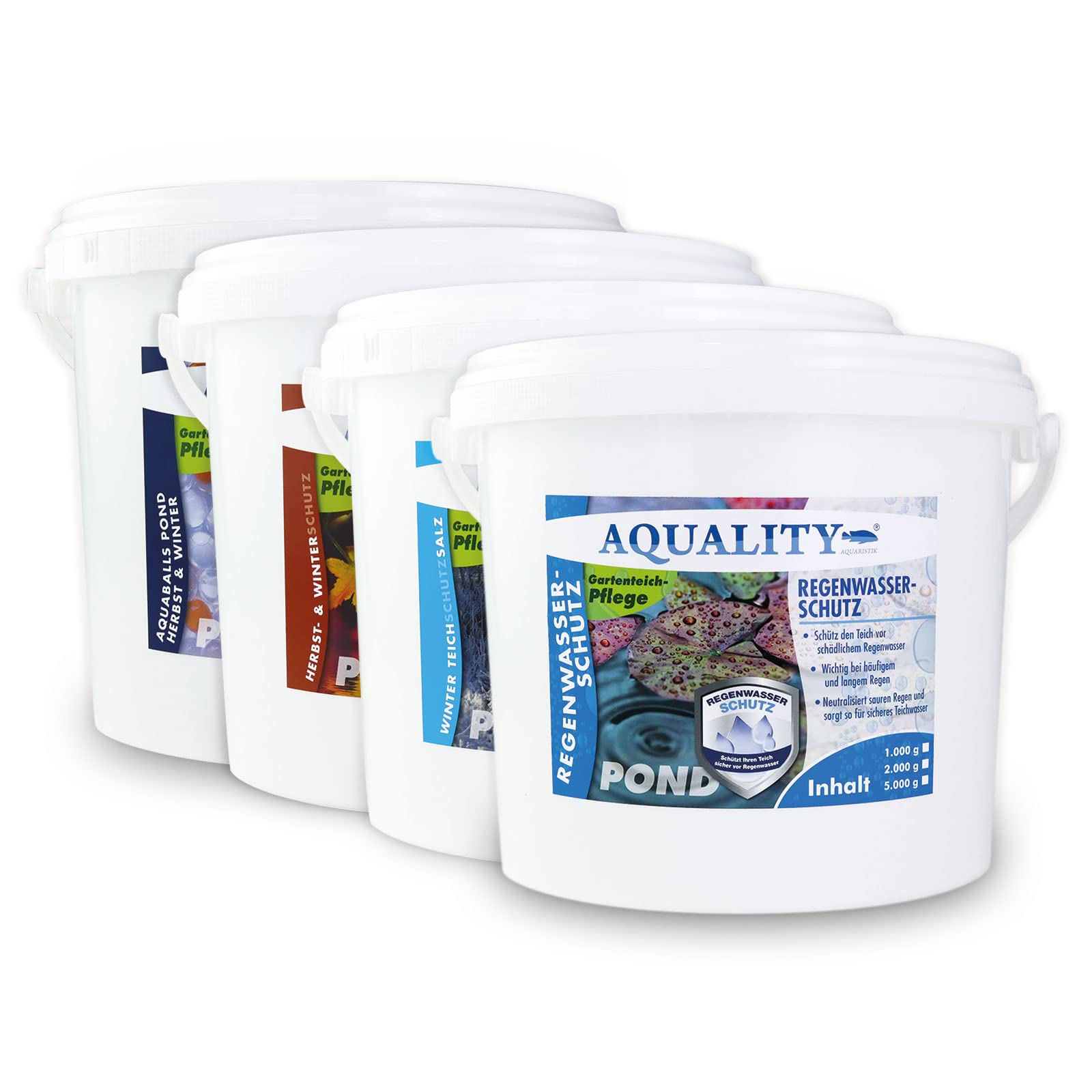 AQUALITY Gartenteich Herbst & Winter Komplett Spar-Set (1. Herbst- & Winterschutz - 2. Teichschutzsalz - 3. AQUABALLS - GRATIS: 4. Regenwasserschutz), Set-Größe:Set 5000
