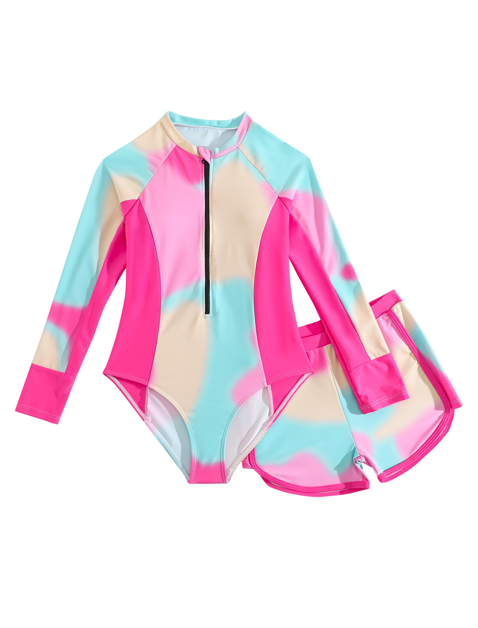 WYTbaby Badeanzug Mädche Uv Badebekleidung Langarm Zweiteiler Rash Guard Set mit Shorts für Mädchen 8-13 Jahre
