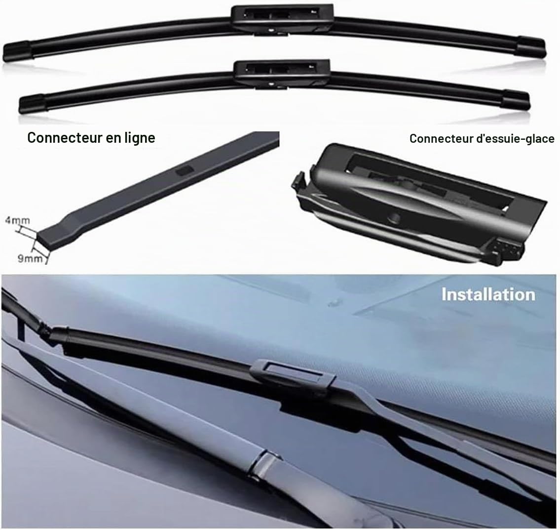 Kit de 3 Essuie-Glaces Compatible avec Clio 4 (2012-2018) | Avant 26"+14" & Arrière 10" | Silencieux