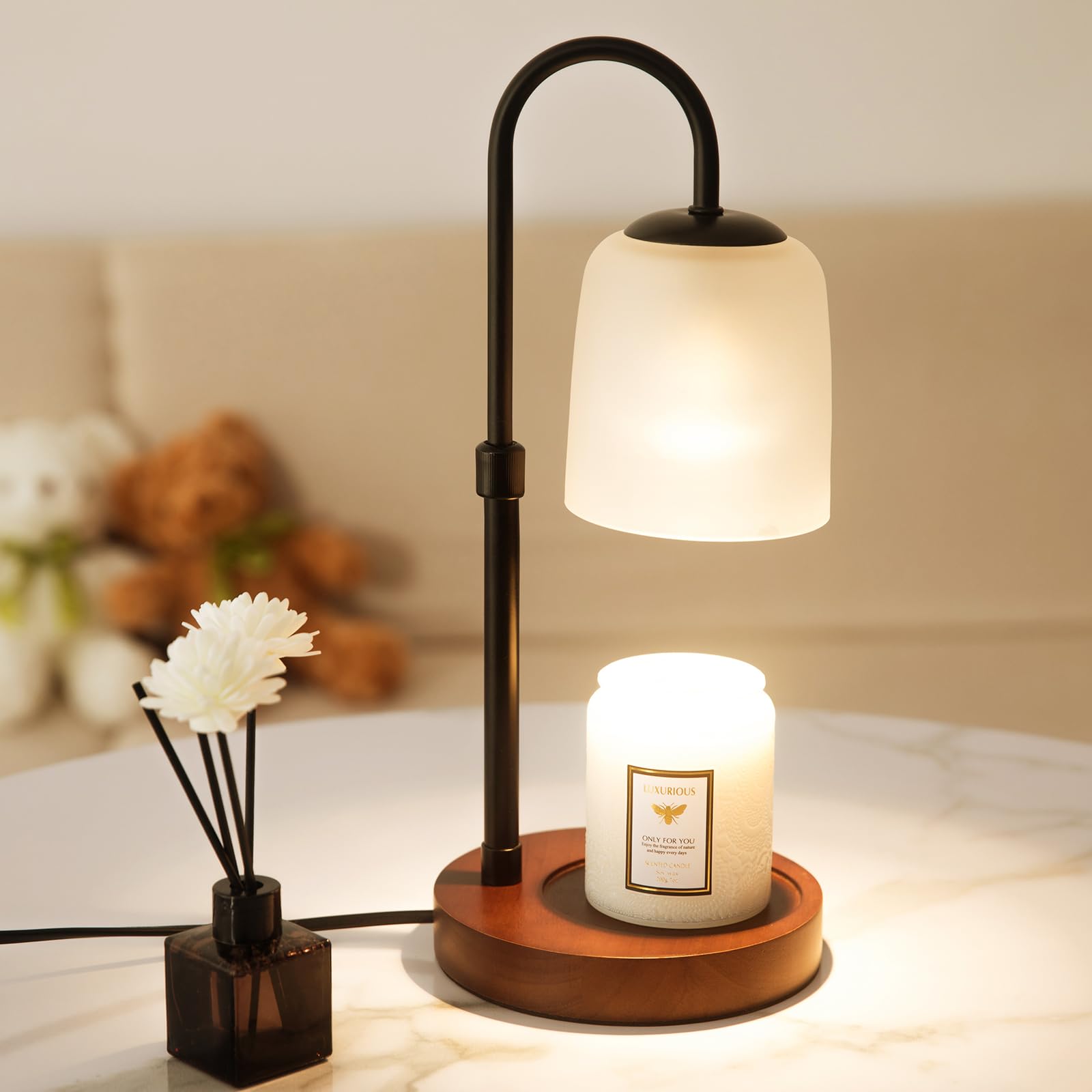 Candle Warmer Lamp, Candle Lamp with Timer & Dimmer Candle Lamp Warmer Height Adjustable, Candle Warmer with 2 * 50W Bulbs for Home Decor (White)