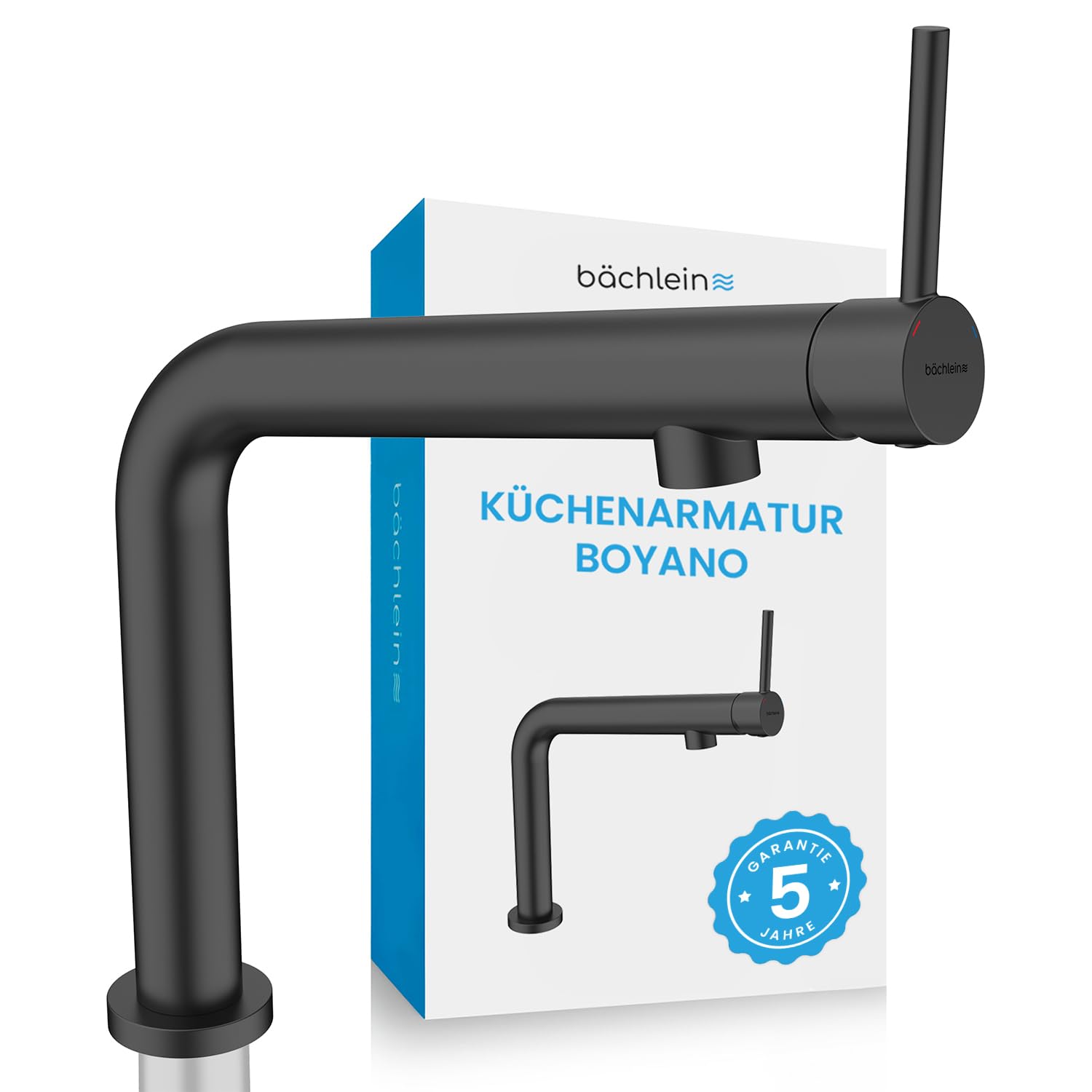 Bächlein Küchenarmatur Boyano (Matt schwarz) – Schwenkbare Einhand-Spültischbatterie aus hochwertigem Messing– Wasserhahn für die Küche mit nach vorne gerichtetem Hebel