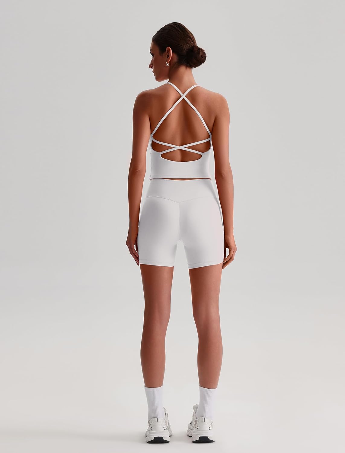 ABOCIW Womens Cross Back Workout Crop Tank with Built in Bra V Neck Longline Sports Bra Gym Shirt Yoga Pilates Top - Image 6