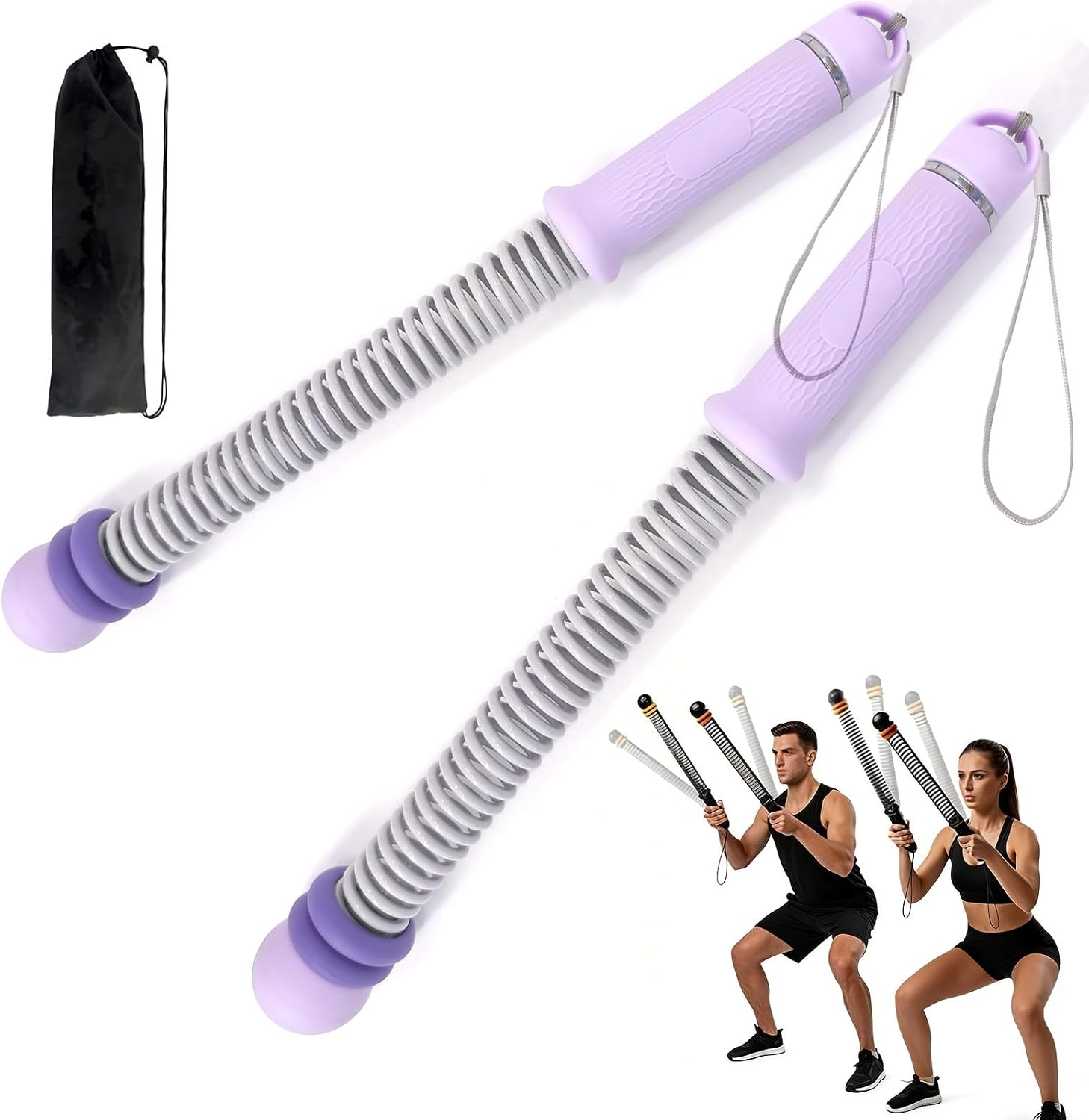 2PCS Weighted Ropeless Battle Rope,Portable and Quiet Battle Ropes for Home Gym,HIIT Workout and Aerobic Exercise Equipment Cordless Battle Ropes for Arm Exerciser,Non Slip Handle(Purple)