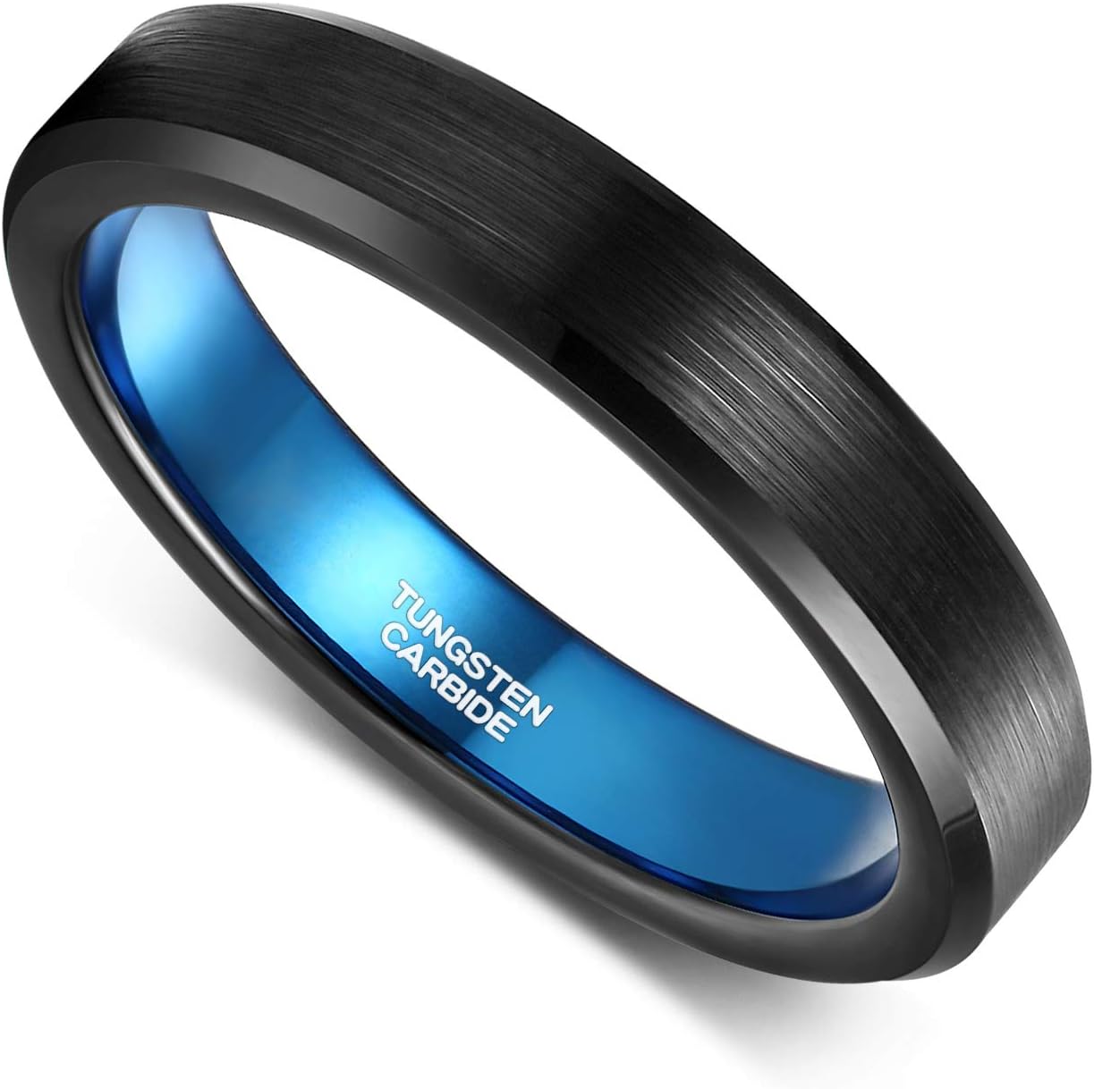 TRUMIUM 4mm 6mm Tungsten Rings for Men Women Black and Blue Wedding Bands Beveled Edges Comfort Fit Size 4-15