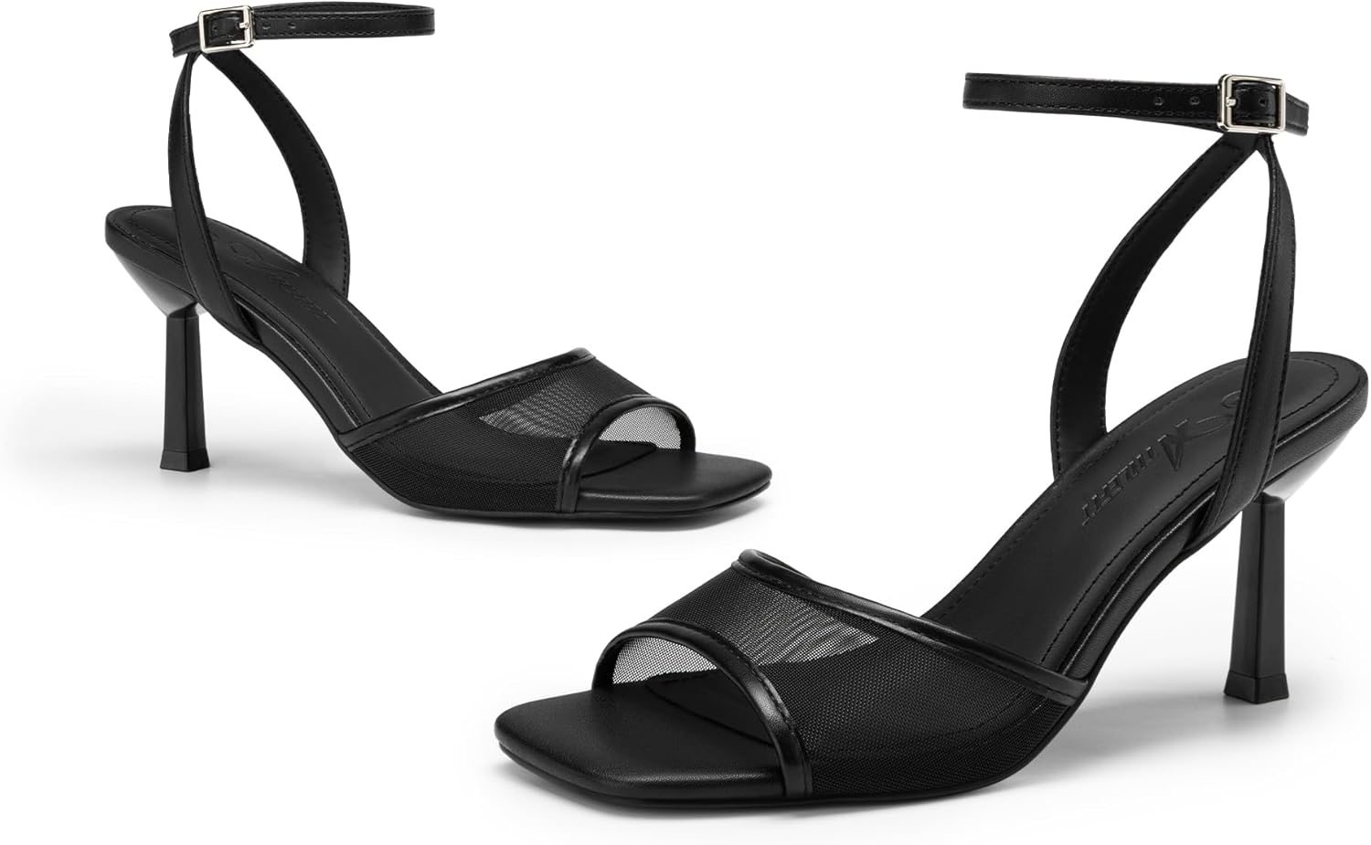 Athlefit High Heels for Women Square Open Toe Mesh 3-Inch Stiletto Heels Ankle Strap Summer Heeled Sandals for Wedding Party - Image 6
