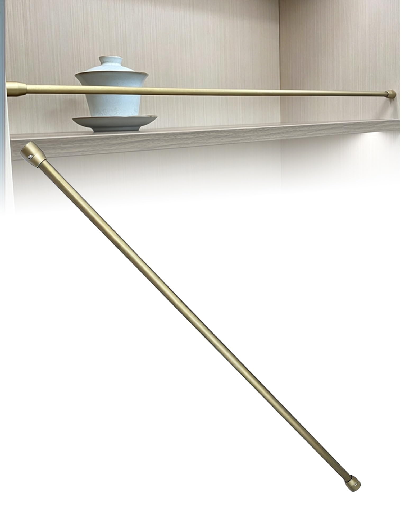 Metal Shelf Guardrail for Wood Shelves, Anti-Fall Tipping Fence for Bookshelf, Shoe Rack, Closet, Kitchen Cabinet Rod(Brass,56cm/22in)
