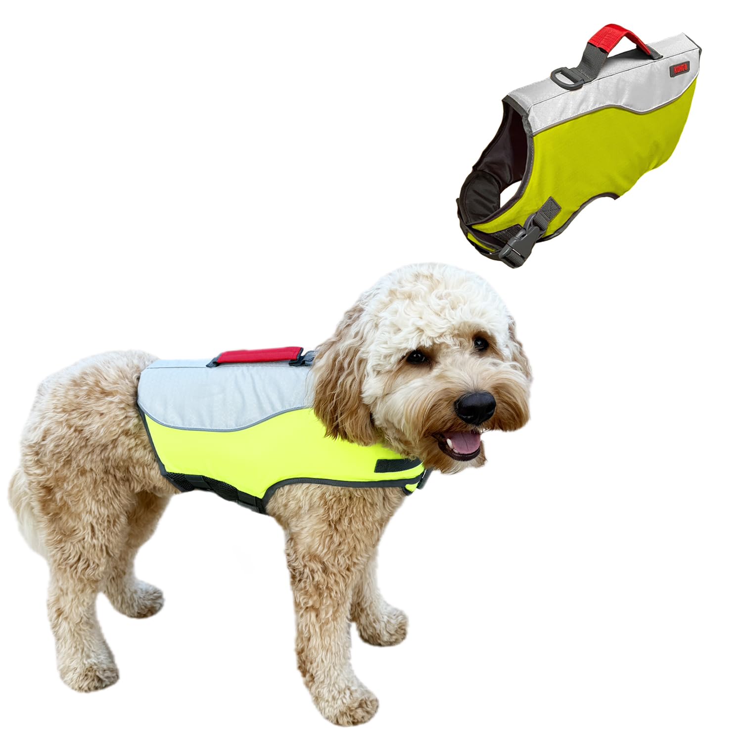 KONG Sport Water Float Dog Flotation Life Jacket Vest, Swimming Float Aid with Safety Handle, Adjustable Comfortable Durable Preserver High Buoyancy Coat (Green, XX-Small)