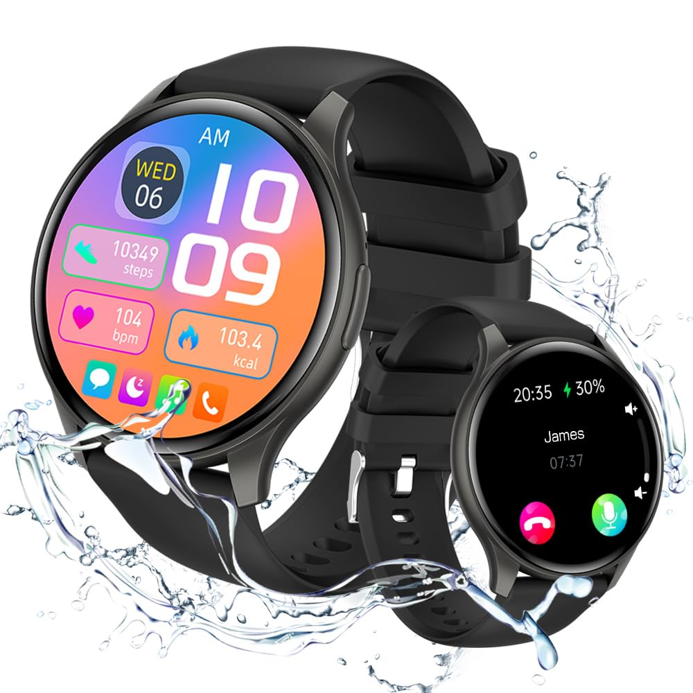 Smart Watch, 1.43" AMOLED Smartwatch with Answer/Make Call, Fitness Tracker for Men Women with Heart Rate/SpO2/Blood Pressure/Sleep Monitor for iPhone Android, IP67 Waterproof, 150+ Sports Modes Black