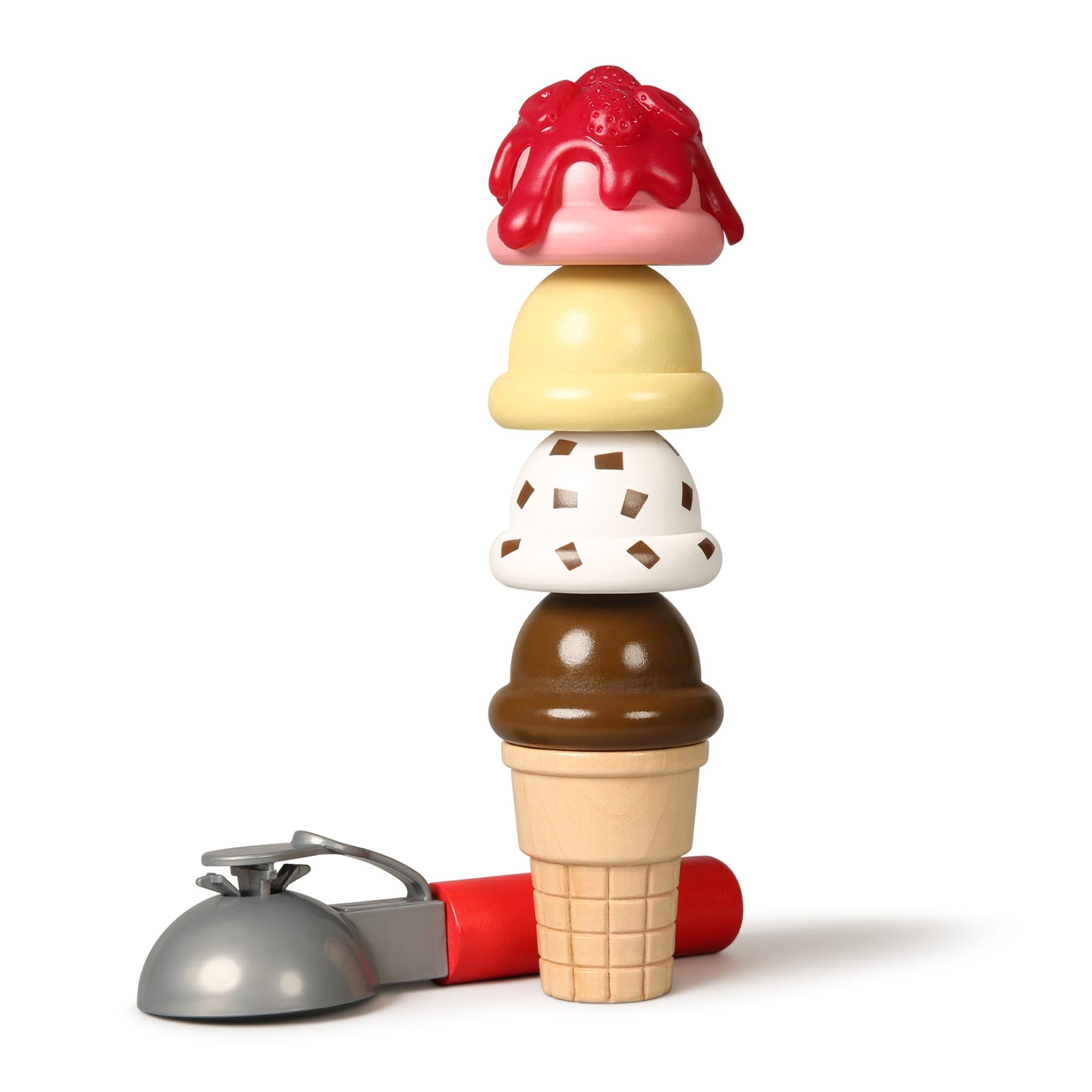 Melissa & Doug - Eisdiele aus Holz, 28-teilig, Für das Eisdielen-Rollenspiel mit 8 Sorten Eiscreme, Eistüten und Eisbecher, Spielgeld inklusive, Für Kinder ab 3 Jahren