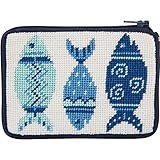 Blue Fishes Needlepoint Coin Purse Kit-- Stitch & Zip