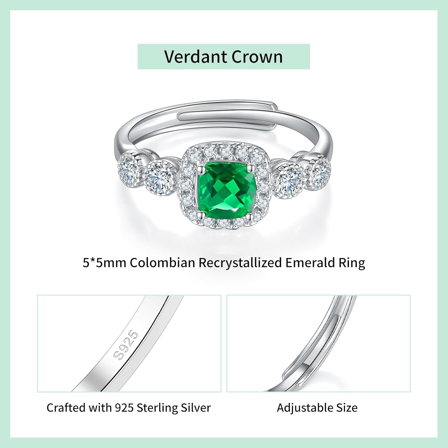 925 Sterling Silver Ring, Emerald Birthstone Ring, Fashionable Women's Gemstone Ring, Engagement Promise Ring, Women's Jewelry, Engagement, Anniversary, Valentine's Day Gift - Image 5