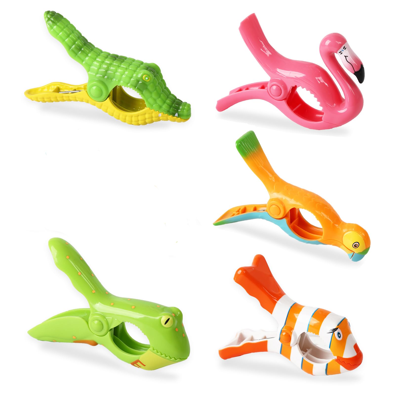 6 Pieces Beach Towel Clips, Large Laundry Clips, Towel Pegs, Flamingo, Parrot, Fish, Frog, Flip Flop, Crocodile Beach Towel Clamps for Sunbeds Sun Loungers Pool Chairs, Windproof Towel Clips (Orange)
