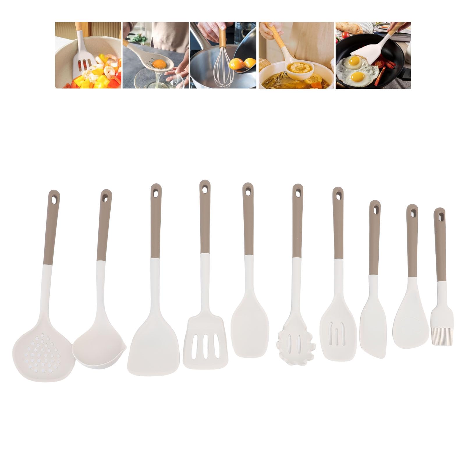 Set di Utensili da in Silicone, Utensili da Antiaderenti per Uso Alimentare con Design Antigraffio per Pentole Antiaderenti e Esigenze di Cottura