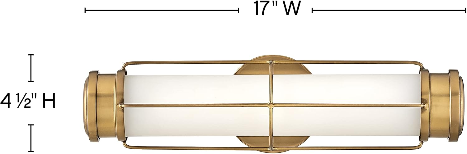 Hinkley Saylor Medium Bath Sconce, Integrated LED, Etched Opal Glass, Heritage Brass Finish