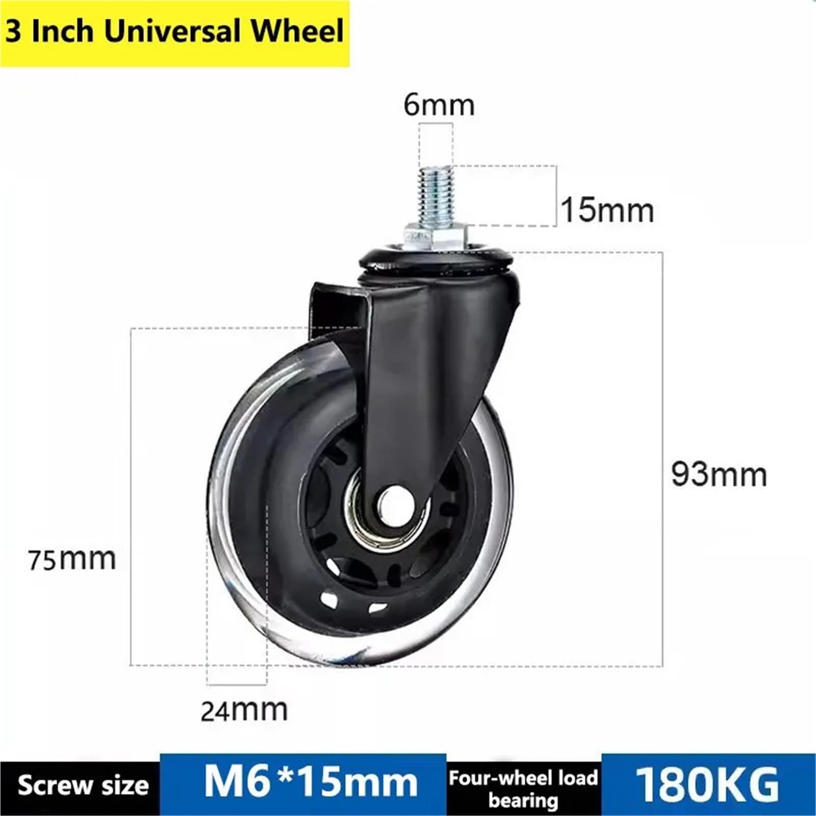 MöBelrollen 5 Pcs 3-zoll M6/M8/M10 PU Schraube Roller Eis Rad Unterhaltung Ausrüstung Universal Stumm Caster für Lounge(M6x15mm)