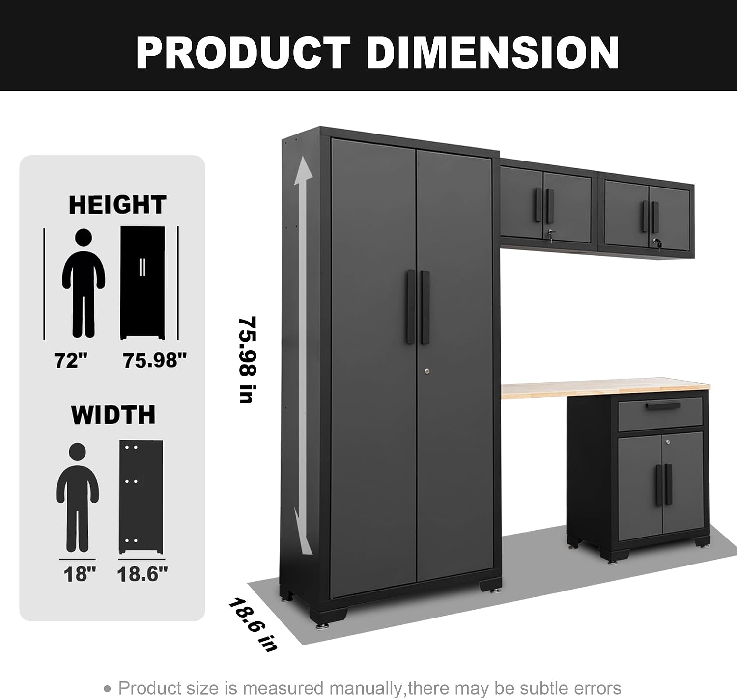 Torin Garage Storage, 5 Piece Garage Storage Cabinet with Lockers, Workbench, Orgager for Garage, Home, Office, School, Black/Grey