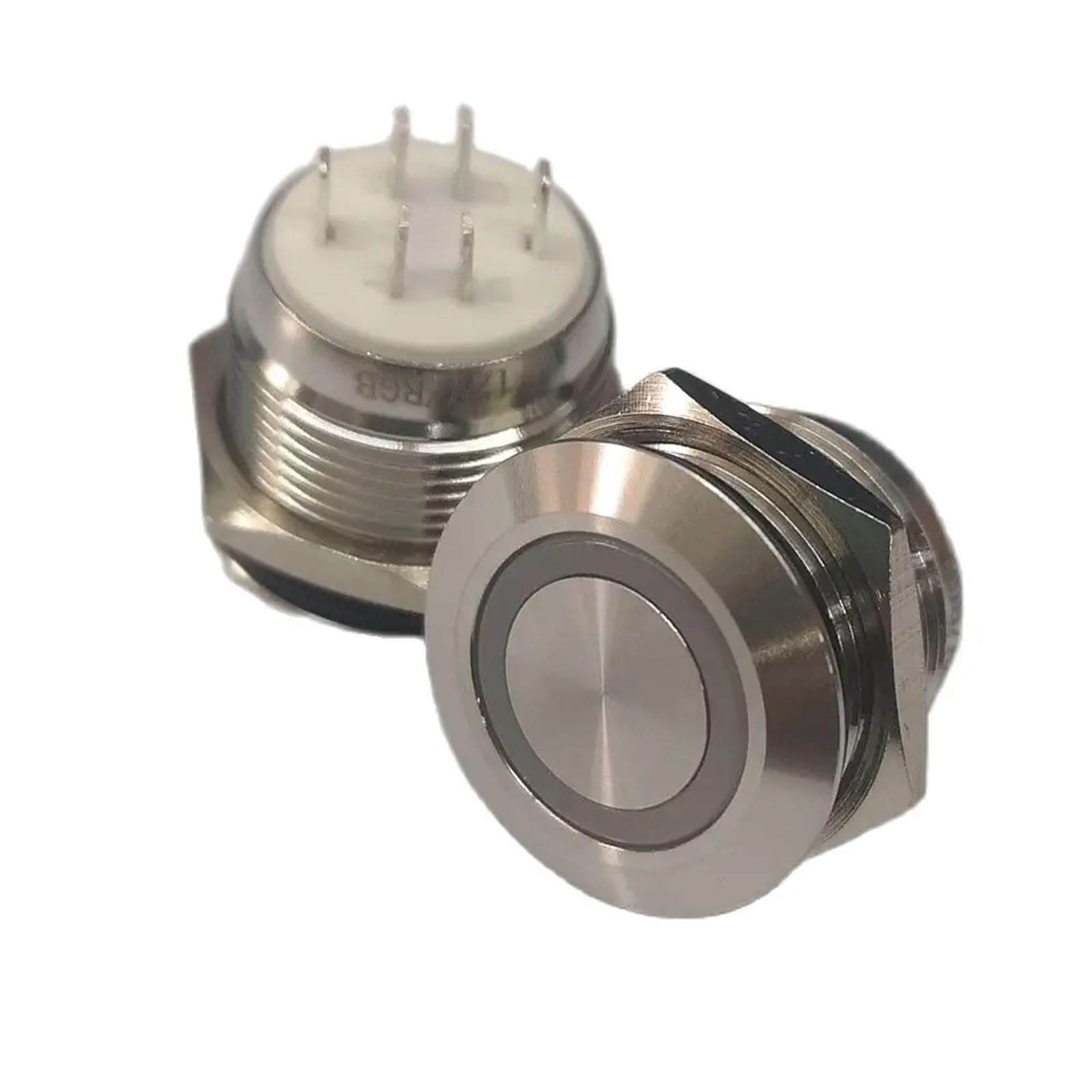 5 metalowych przełączników przyciskowych, wodoszczelne, LED, samoczynnie resetujące, trójkolorowy (R/G/B), 16/19/22 mm, światło, chwilowy automatyczny przycisk resetowania, 3 V, 12 V (kolor czerwony
