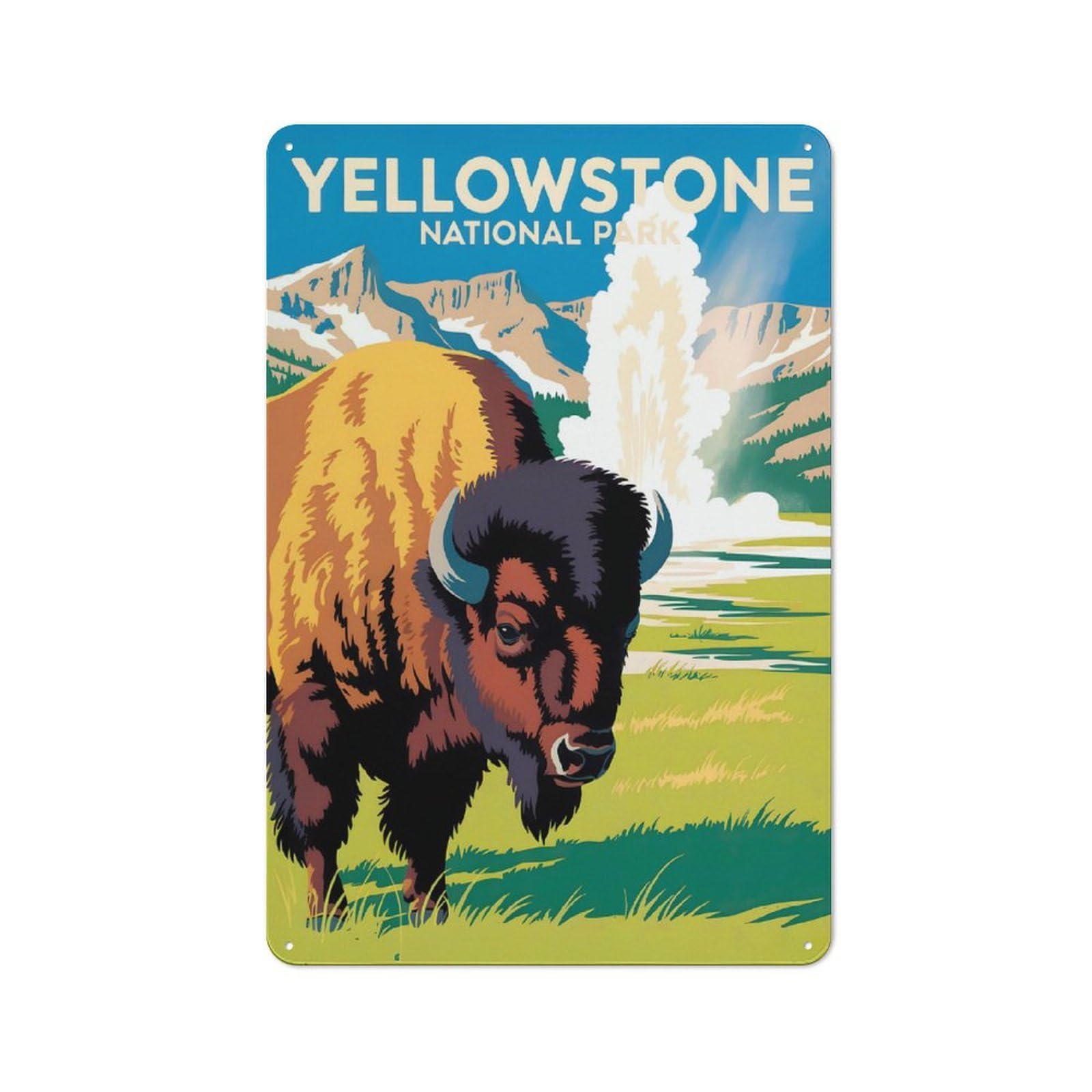 Junmoney Style-22 For Garden Room Or Summerhouse, Yellowstone National Park Bison Retro Metal Sign 30X20cm, For Vintage Wall Decor Fans, For Metal Sign Collectors