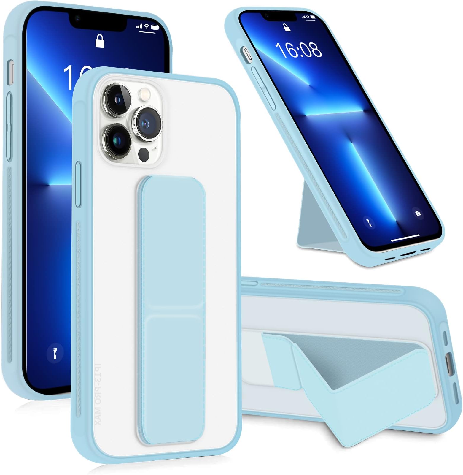 INFOSUN Phone Case, Compatible with Apple iPhone 13 Pro Translucent Frosted Back Stand Case, Magnet Holder Hand Grip Magnetic Car Mount Anti Scratch Cover for 13 Pro 6.1inch(Light Blue)
