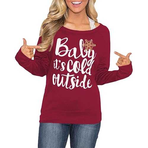 Spadehill Christmas Womens Long Sleeves Crewneck Cotton Sweatshirt