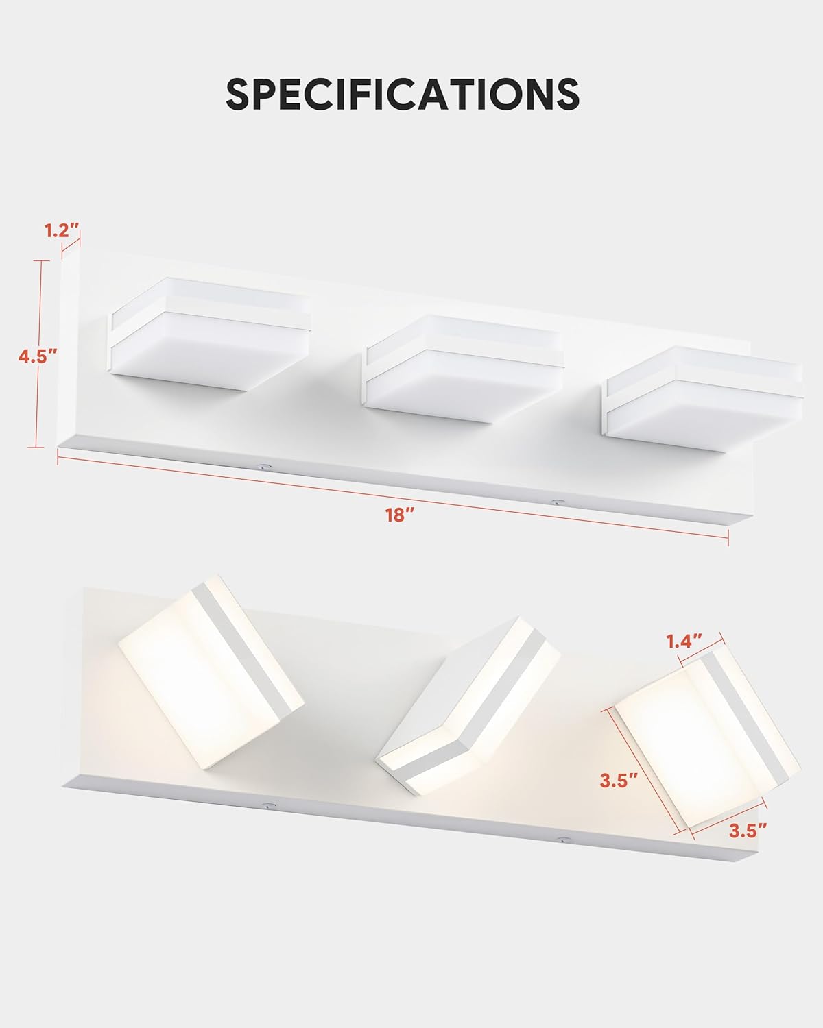 VONLUCE Bathroom Vanity Light Fixture, 3-Light Modern LED Vanity Lights, 3CCT Adjustable Bathroom Light with Memory Function Rotatable Shades, 18" Wall Lighting Fixture Over Mirror, Matte White