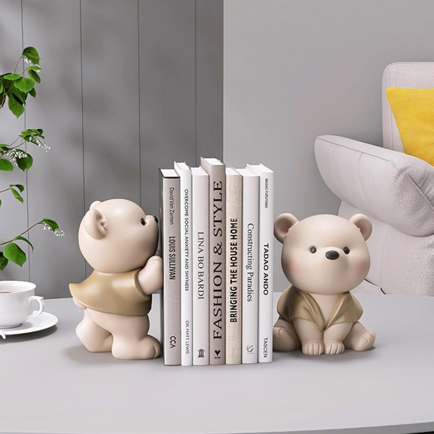 2PCS Cute Bear Shaped Ornament Bookends, Unique Cute Bear Decorative Book Ends, Resin Bookend for Shelves, Non-Skid Bookend for Books, Holiday Housewarming Gifts for Women, Kids, Co-Workers