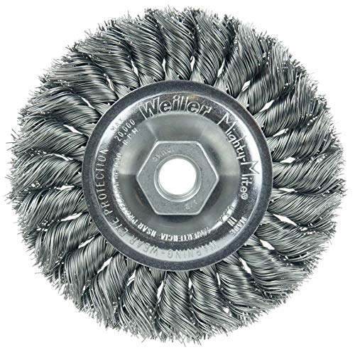 Image of Weiler 13105 Standard Twist Knot Wire Wheel 4 inch, .014 inch Steel Fill, 1 /2 inch-13 UNC Nut, Made in the USA (Pack of 5)