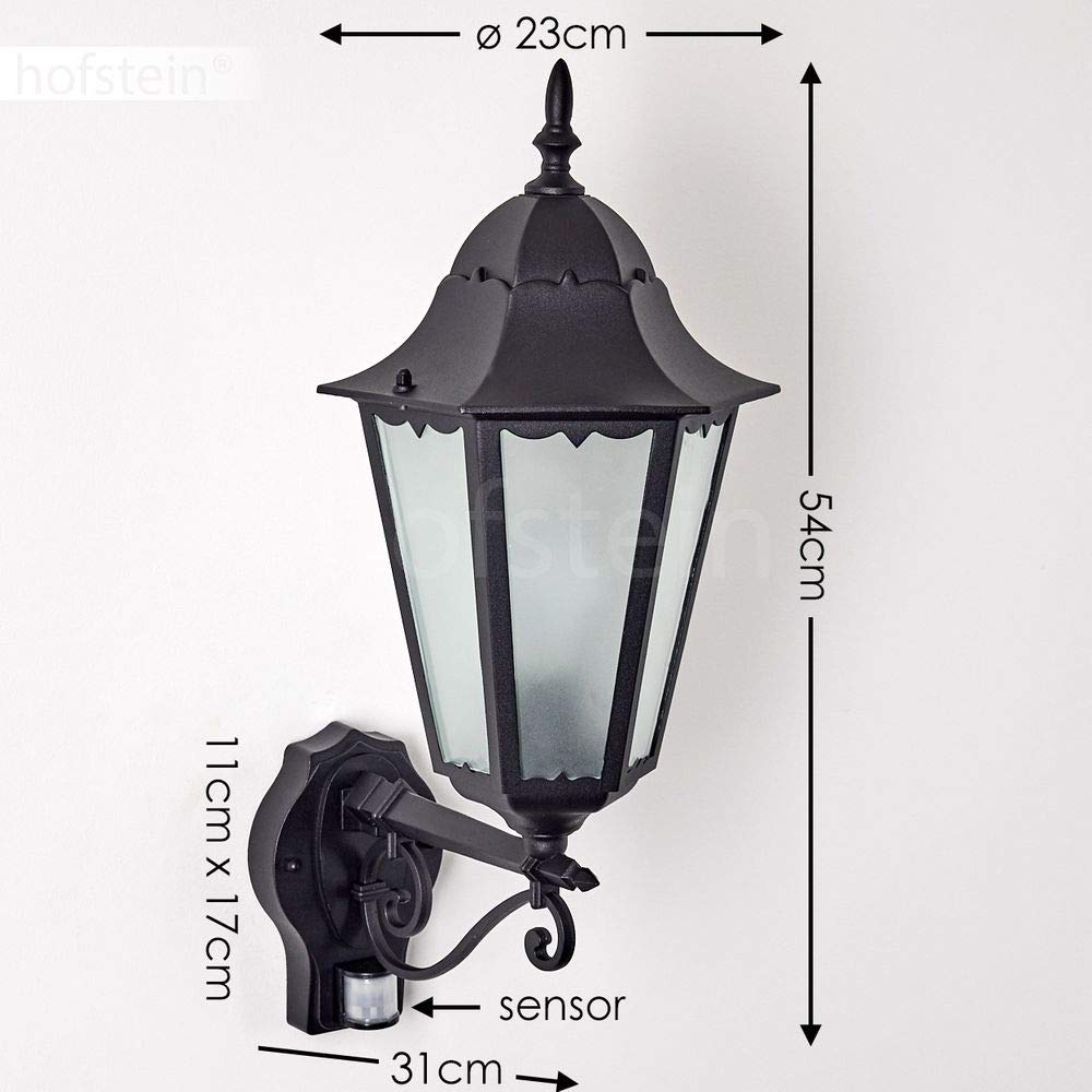HOFSTEIN Außenwandleuchte Hongkong FROST, Außenwandlampe mit Bewegungsmelder aus Metall/Milchglas in Schwarz, Wechselscheiben Klar, Wandleuchte Up im Retro-Stil, E27, IP44, Eingangsbereich, Haustür