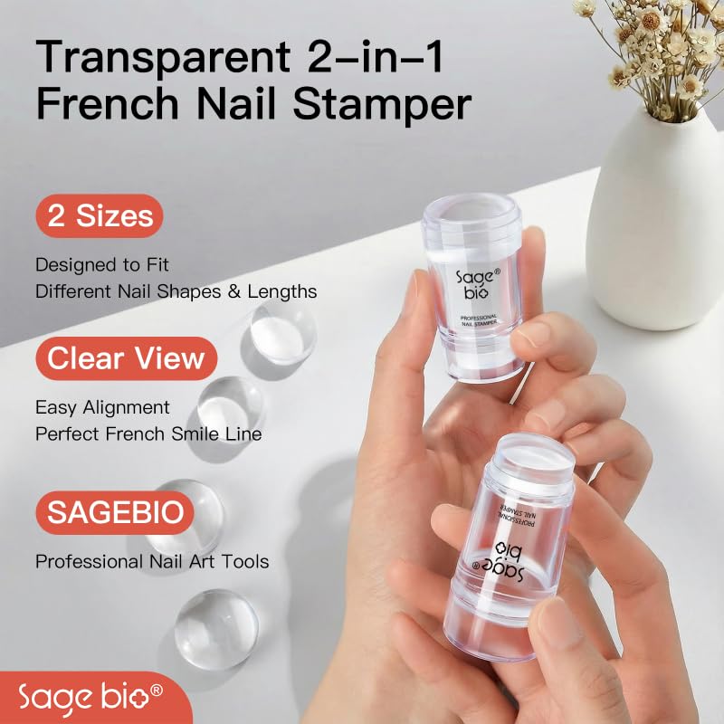 French Tip Nail Stamper 6PCS, Soft Silicone 2-in-1 Manicure Set with Stamp Heads, Scraper & Replacement Heads, for Home DIY & Nail Salon,01