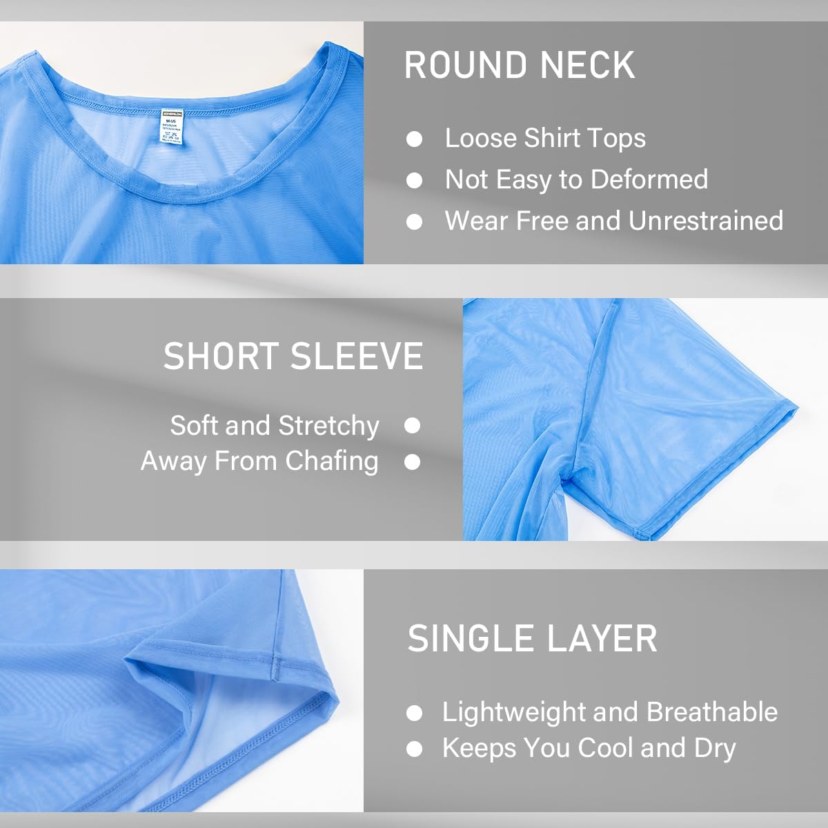 YINYOUYU Mens Mesh Shirt See Through Top Sexy Muscle Tee Lounge Short Sleeves Sheer Breathable T-Shirt Clubwear - Image 3