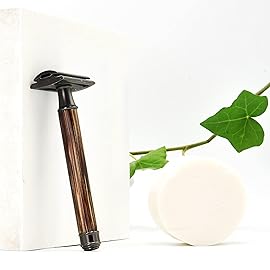 Bambaw Single Blade Razors for Men & Women, Bamboo Razor with 5 Blades, Double Edge Safety Razor, Eco-Friendly, Reusable & Plastic Free - Slim Bamboo Black