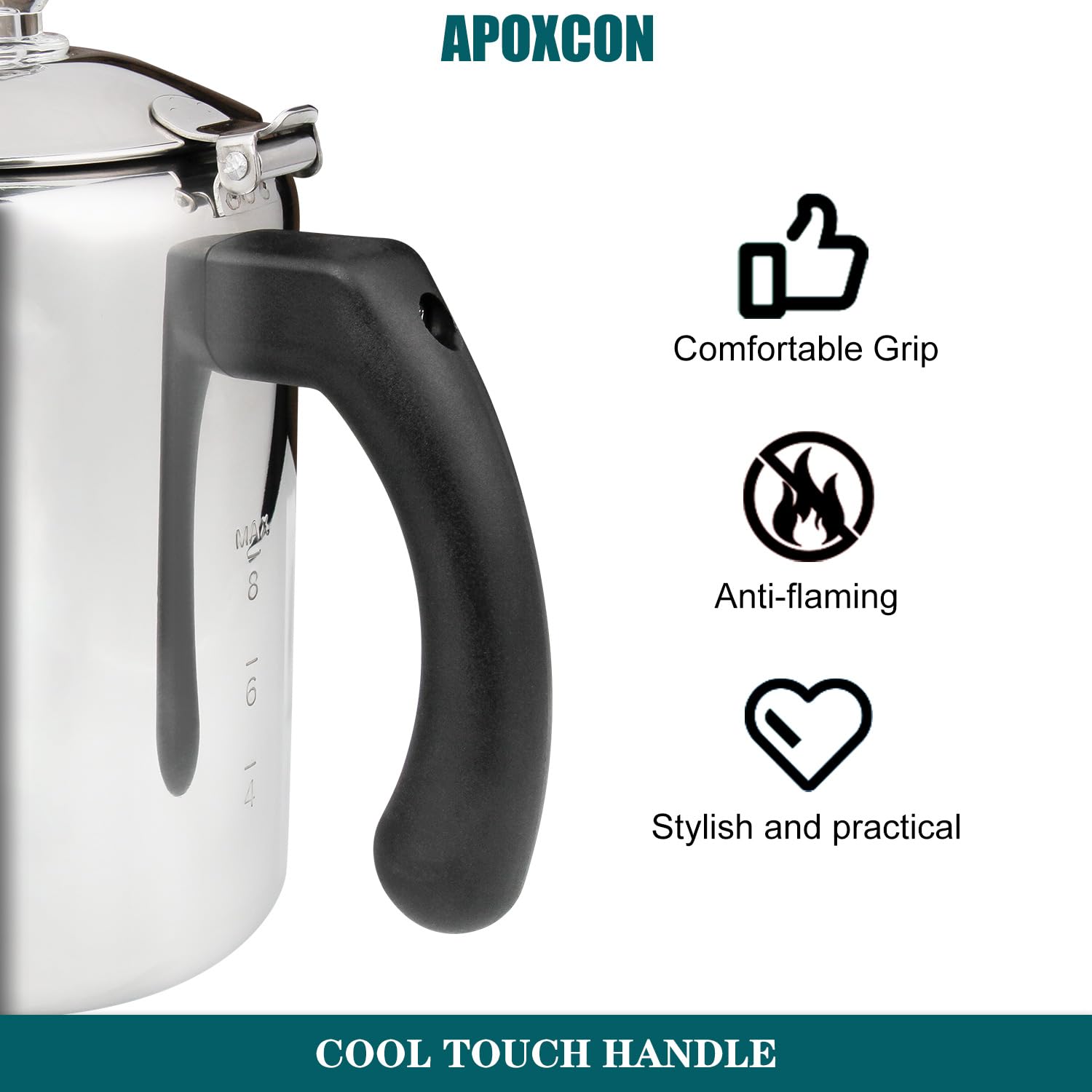 APOXCON Percolateur à café en acier inoxydable avec bouton en verre résistant à la chaleur - Cafetière de camping - Utilisation sur n'importe quelle cuisinière - Argenté - 8 tasses
