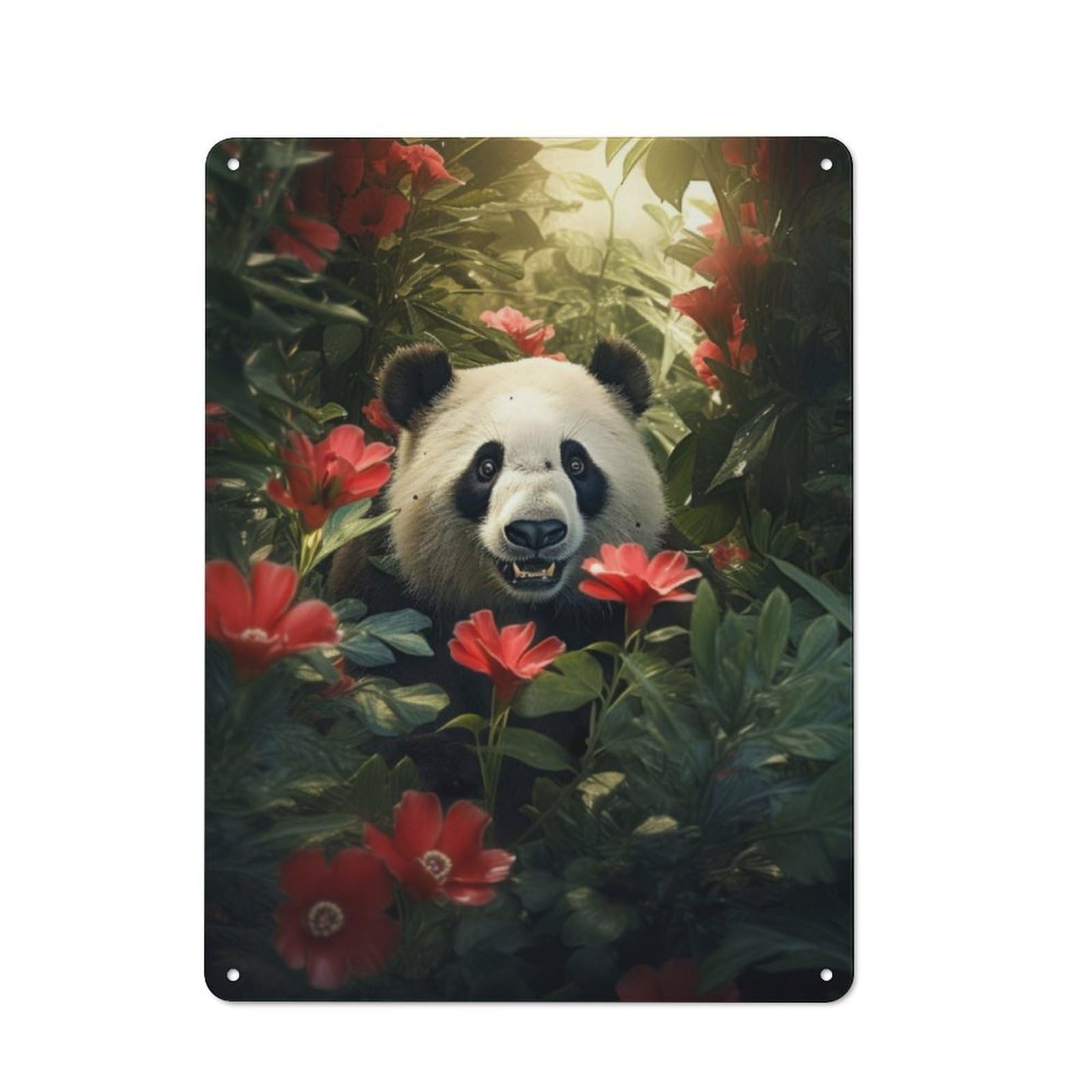 Junmoney Cute Panda Jungle Flowers Metal Sign 40X30cm With For Hallway Wall, Rustic Decor, For Furnishing A New Hallway With Rustic Decor